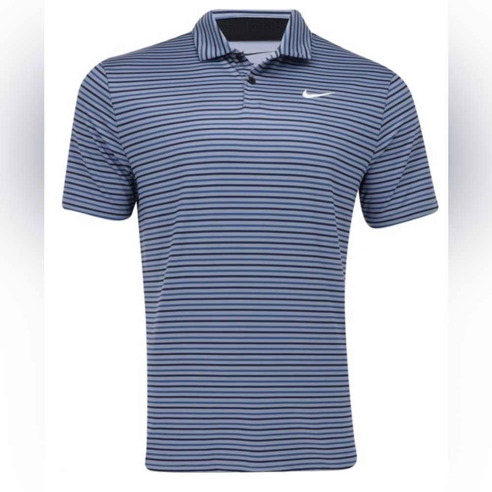 EUC Nike Golf Dri-FIT Tour Stripe Shirt in Ashen Slate/Black/Blue, size M